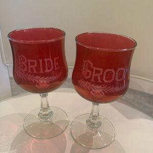 Two Vintage Bride and Groom Wedding Goblets